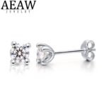 ZRE-AEERING AEAW Moissanite Earrings 3mm And 4mm Diamond Stud Earrings Sterling Silver Classic Lab Diamond 4 Prong Earrings for Women