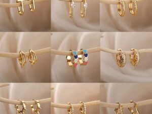 ZRE-AEERING Aesthetic Stainless Steel Hoop Earrings For Women Gold Color Minimalist Heart Snake Flower Zircon Earring Fashion Jewelry 2022