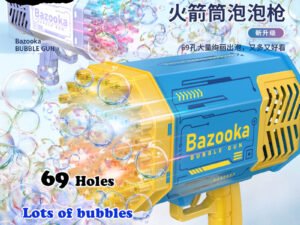 ZRE-AEBBLGN Bubble Gun Rocket 69 Holes Soap Bubbles Machine Christmas Gift Gun Shape Automatic Blower With Light Pomperos Toys For Kids