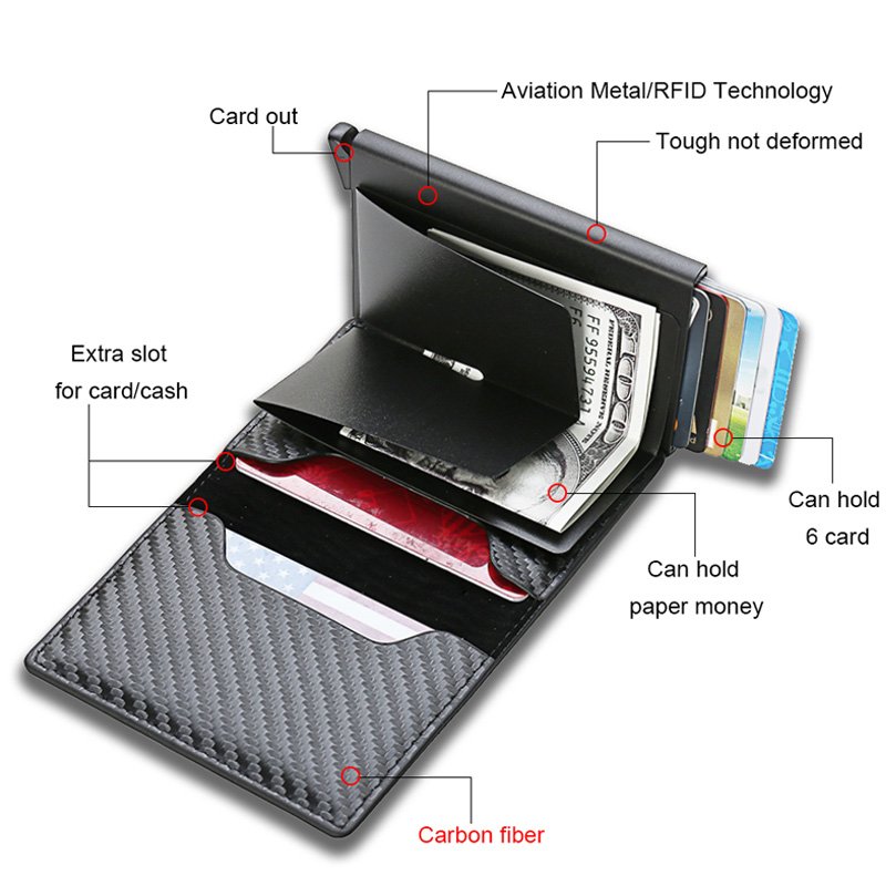 Carbon-Fiber-Card-Holder-Wallets-Men-RFID-Black-Magic-Trifold-Leather-Slim-Mini-Wallet-Small-Money