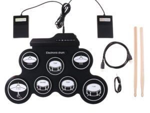 ZRE-AEDRM Digital Electronic Drum Compact Size USB Foldable Silicon Drums Set Digital Drum Kits 7-Pad with Drumsticks Foot Pedals