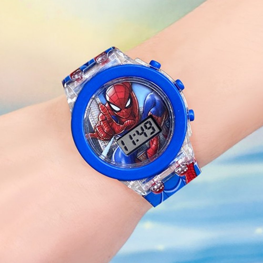 Disney-Kid-Watch-Cartoon-Glowing-Marvel-Spider-Man-Boy-Unicorn-Princess-Elsa-Flash-Electronic-Digital-Student