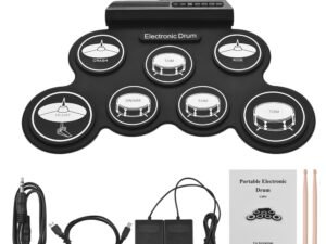 ZRE-AEDRM Drum Electronic Drum Set Compact Size USB Folding Silicon Drum Pad Digital Electronic Drum Kit 7-Pad with Drumsticks Foot Pedals