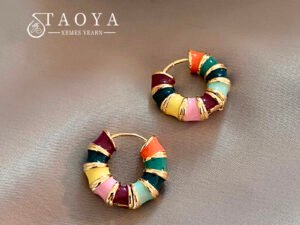 ZRE-AEERING French Romantic Retro Color Enamel Round Gold Color Ear Buckle 2023 New Hoop Earrings For Womens Fashion Jewelry Accessories