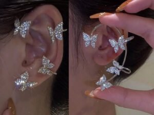 ZRE-AEERING Gold Silver Color Metal Butterfly Ear Clips Without Piercing For Women Sparkling Zircon Ear Cuff Clip Earrings Wedding Jewelry
