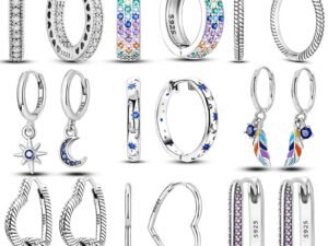 ZRE-AEERING HAPOUR 925 Silver Women Hoop Earrings Fashion Pendientes Gift For Female Girl Sparkling Pave CZ U Heart Shape Star Moon Earring