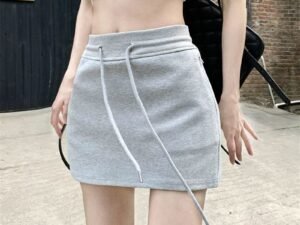 ZRE-AEBTTM HOUZHOU Casual Mini Skirt for Women Summer Drawstring Sports High Waist Basic Solid Slim A-line Short Skirt Y2k Skort Korean