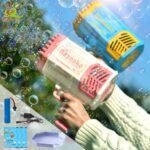 ZRE-AEBBLGN HUIQIBAO Bazooka Bubble Gun Rocket 69 Holes Bubbles Machine Summer Automatic Soap Blower With Light Toys For Kids Children Gift