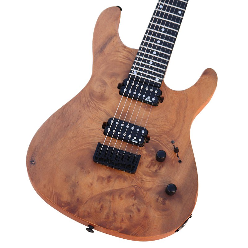 High-Grade-7-Strings-Electric-Guitar-Tree-Burl-Skin-Natural-Color-Solid-Okoume-Body