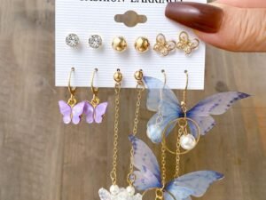 ZRE-AEERING Korean Fashion Butterfly Drop Earrings Set For Women Acrylic Resin Star Heart Round Hoop Earring Pearl Brincos Jewelry Gift