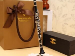 ZRE-AECLRNT Mini Clarinet Model Musical Instrument Miniature Desk Decor Display with black leather box bracket Christmas Gift For decor