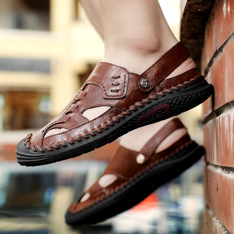 New-Summer-Men-s-Sandals-Genuine-Leather-Sandals-Slides-Breathable-Shoes-Rome-Male-Outdoor-Beach-Slippers