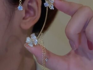 ZRE-AEERING Sparkling Zircon Flower Butterfly Ear Bone Clip for Women Without Piercing Tassel Ear Cuff Clip Earrings Wedding Jewelry