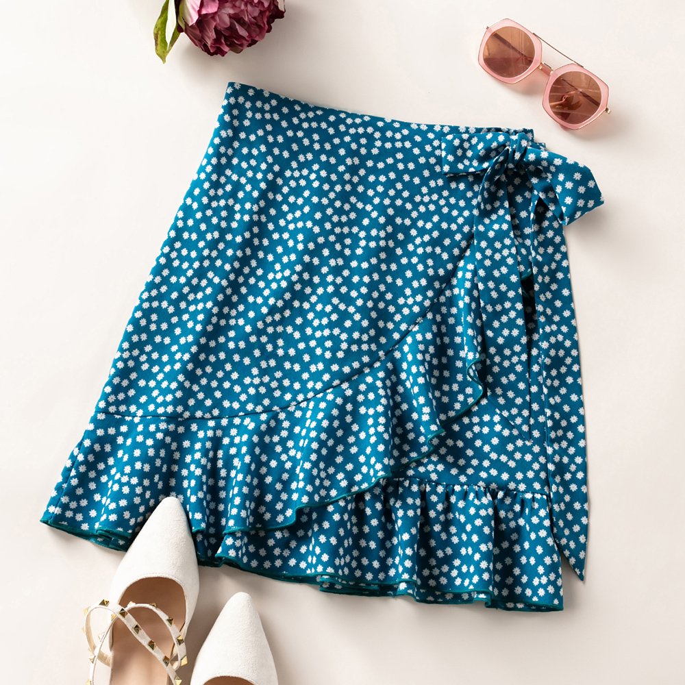 Women-s-Polka-Dots-Floral-Bow-Short-Loose-Lrregular-Ruffled-Half-Skirt
