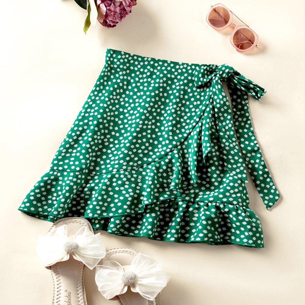 Women-s-Polka-Dots-Floral-Bow-Short-Loose-Lrregular-Ruffled-Half-Skirt