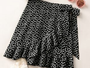 ZRE-AEBTTM Women's Polka Dots Floral Bow Short Loose Lrregular Ruffled Half Skirt