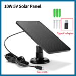 ZRE-SOLAR 10W 5V Solar Cells Charger Micro USB Type-C 2in1 Charging Portable Solar Panels for Security Camera/Small Home Light System