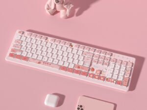 ZRE-AEKBRD 2.4Ghz Wireless Strawberry Pink Wired Keyboard Laptop Wireless Keyboard Cartoon Cute Chocolate Bluetooth Keyboard 104 Keys