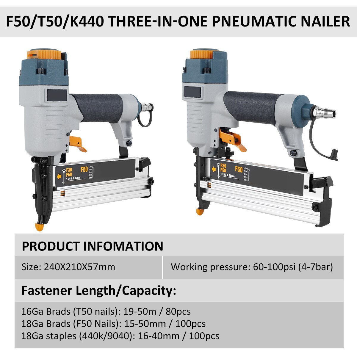 AIR-INDUSTRIAL-COIL-NAILER-NAIL-GUN-Carpenter-Pneumatic-Nail-Gun-16Ga-18Ga-Woodworking-Air-Stapler-T50