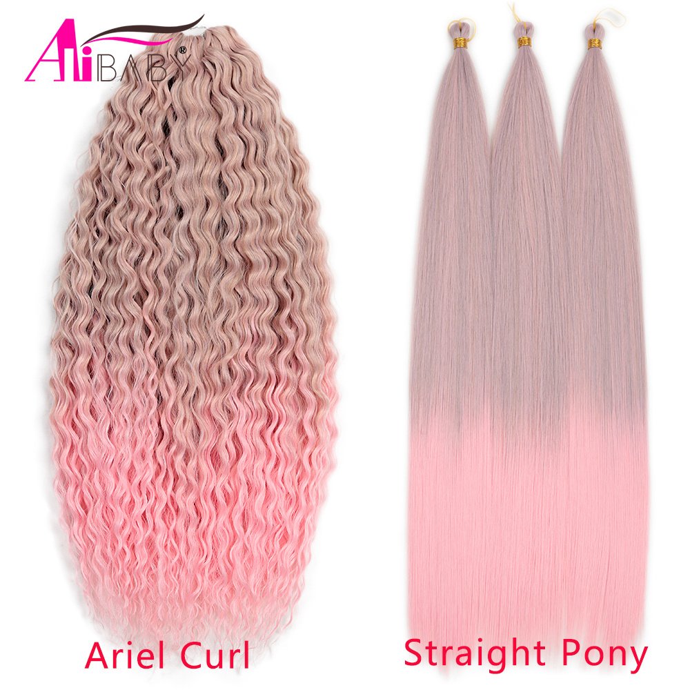 Ariel-Straight-Pony-28inch-Synthetic-Bundles-Crochet-Hair-Yaki-Braiding-Hair-Natural-Color-Ombre-Pink-Hair