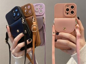 ZRE-AEPHBAG Card Wallet Crossbody Lanyard Cord Rope Phone Case For iPhone 12 13 14 Pro Max 7 8 Plus X XR XS SE3 Leather Bag Silicone Cover