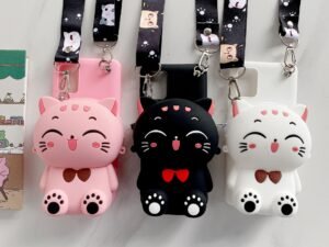 ZRE-AEPHBAG Cartoon 3D Cat Coin Wallet Case For Apple iPhone 14 13 12 mini 11 Pro 6 6S 7 8 Plus XR XS Max SE 2020 Cute Bags Cover With Rope
