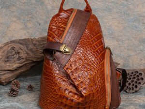 ZRE-AEWBAG Cow Leather multi-purpose crocodile pattern Women bag Chinoiserie retro embossed manual color wiping leather Backpack