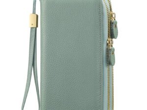 ZRE-AEKDWLT Double Zipper Long Genuine Leather Women Wallet Fashion Female Purses Coin Purse Card Holder Large Capacity Wrist Handbag