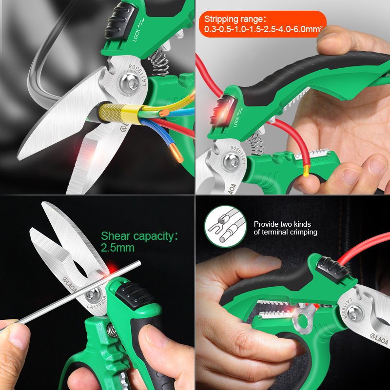 LAOA-8-Heavy-Duty-Electrician-Scissors-Cutting-Wire-Cable-Stripping-Curved-Shears-Crimping-Tools-with-Labor