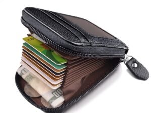 ZRE-AEKDWLT Men's Wallet Genuine PU Leather Credit Card Holder RFID Blocking Zipper Pocket Men bag Multi-card zipper