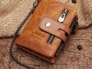 ZRE-AEKDWLT New Genuine Crazy Horse Leather Men Wallets Credit Business Card Holders Double Zipper Cowhide Leather Wallet Purse Carteira