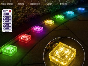 ZRE-SOLAR Outdoor Waterproof Solar LED Clear Ice Cube Lights RGB Remote Stair Step Lamp For Garden Yard Pathway Party Lawn Landscape Decor