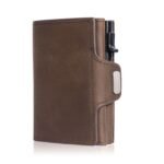 ZRE-AEKDWLT Pop-Up Credit Card Case with RFID Protection Genuine Leather Wallet with Compartment for Notes and Coins for Men and Women