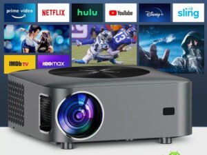 ZRE-AEPRJCTR Salange Projector Mini 1080P Home Theater LED Android TV Smart Phone Mirroring Beamer Compatible with USB HDMI Wifi Connection