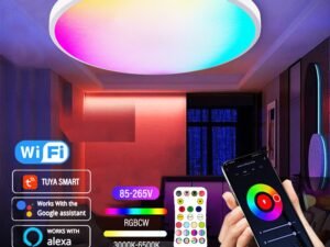 ZRE-CLNG Smart WIFI LED Round Ceiling Light RGBCW Tuya APP Dimmable Compatible with Alexa Google Assistant for Bedroom
