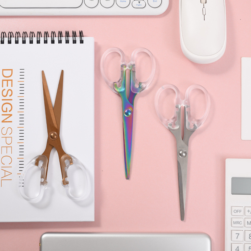 Transparent-Rose-Gold-Stapler-Puncher-Nail-Lifter-Frosted-Colorful-Scissors-Office-Supplies
