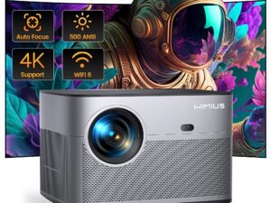 ZRE-AEPRJCTR Wimius Projector Native 1080P Full HD 4K Supported 500 ANSI 15000L WIFI 6 Bluetooth Auto Focus/Keystone Outdoor Movie Proyector