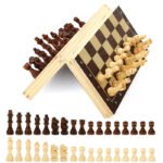 ZRE-AECHESS Wooden Chess Set 39*39 Cm Folding Magnetic Larg Chessboard Puzzle Game with 34 Solid Wood Chess Pieces Travel Board Game Gift