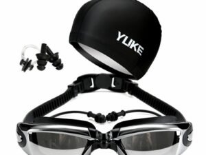 ZRE-AWSWIM Yuke Waterproof PU Swim Cap Fabric Protect Ears Swim Pool Hat Shark Swimming Cap for Men Women Swimming Goggles Bag Earplugs Set