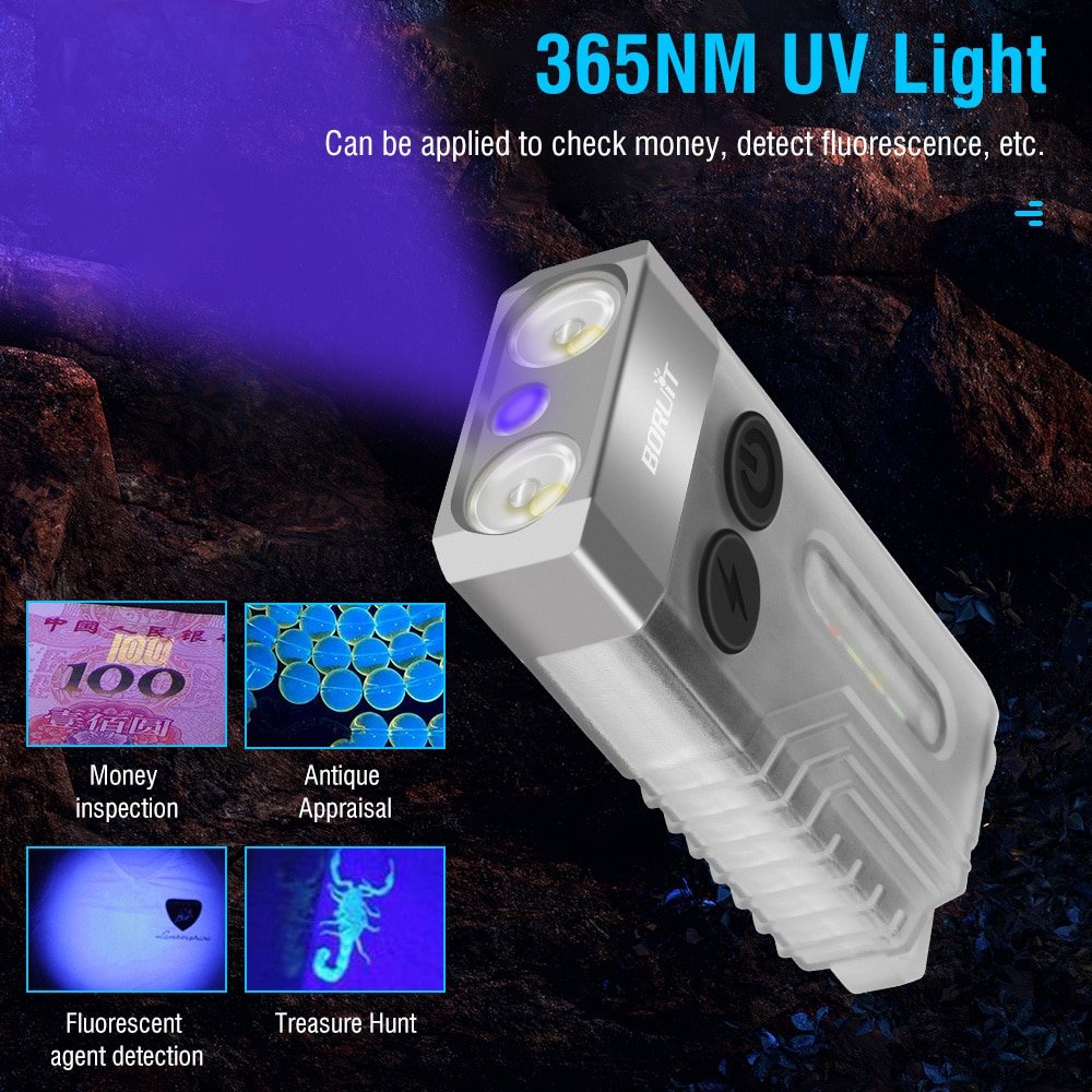BORUiT-V10-EDC-Keychain-LED-Fluorescence-Flashlight-Type-C-Rechargeable-Torch-Work-Light-Magnet-Buzzer-365nm