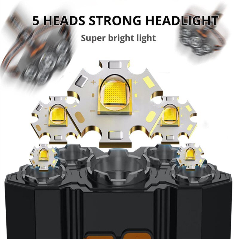 Brightest-USB-Rechargeable-headlamp-Headlight-high-powerful-5-LED-head-lamp-torch-Head-light-built-in