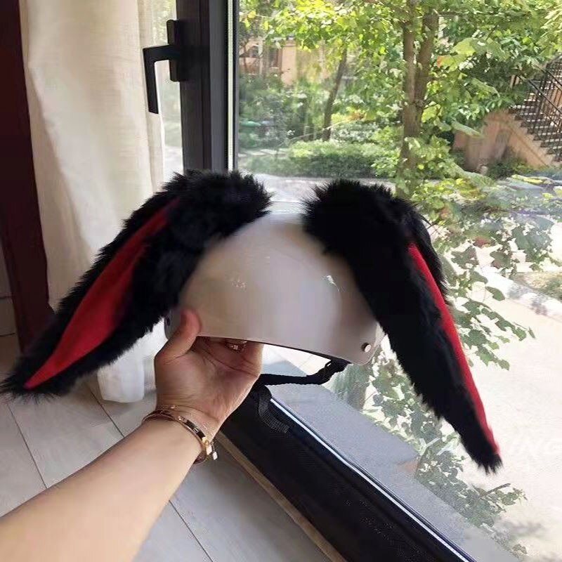 Car-Motorcycle-Helmet-Cute-Plush-Rabbit-Ears-Decor-Motocross-Full-Face-Off-Road-Helmet-Accessories-Sticker