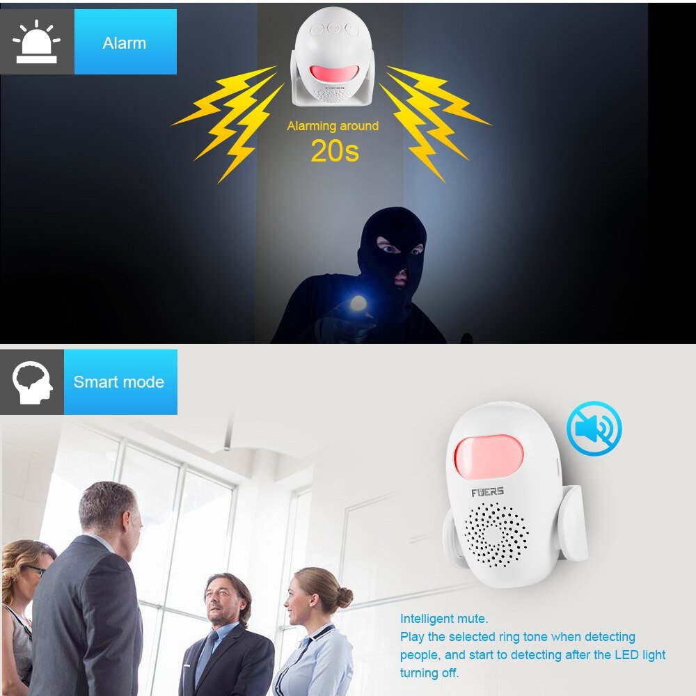 Fuers-Home-Security-Alarm-PIR-Motion-Detector-Welcome-Wireless-Doorbell-Alarm-System-11-languages-With-Remote