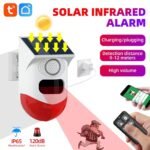 ZRE-FRLM Tuya Smart WiFi Infrared Motion Detector Solar Outdoor PIR Wireless Strobe Siren Detector Sound Alarm Waterproof Remote Control